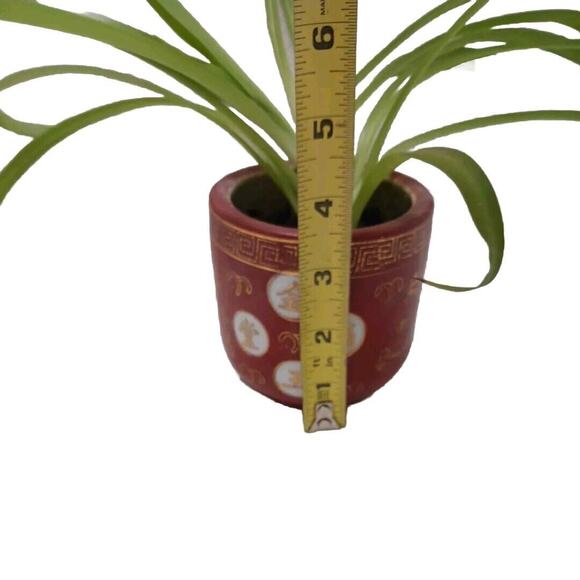 VNT Chinese Republic Ceramic Red Orange GOLD Flower Pot CHINA with SPIDER PLANT! - Picture 10 of 11